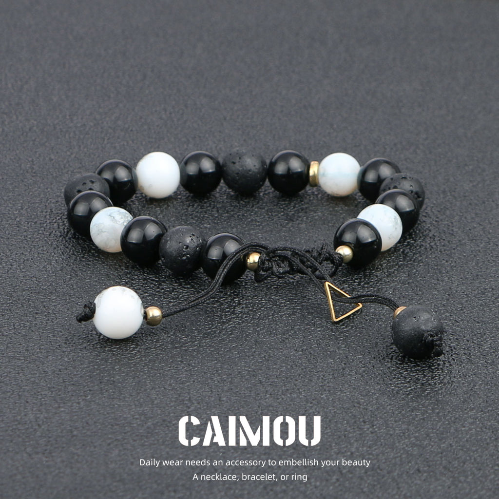Black & White Volcanic Stone Braided Bracelet