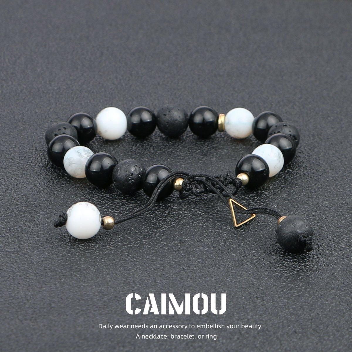 Black & White Volcanic Stone Braided Bracelet