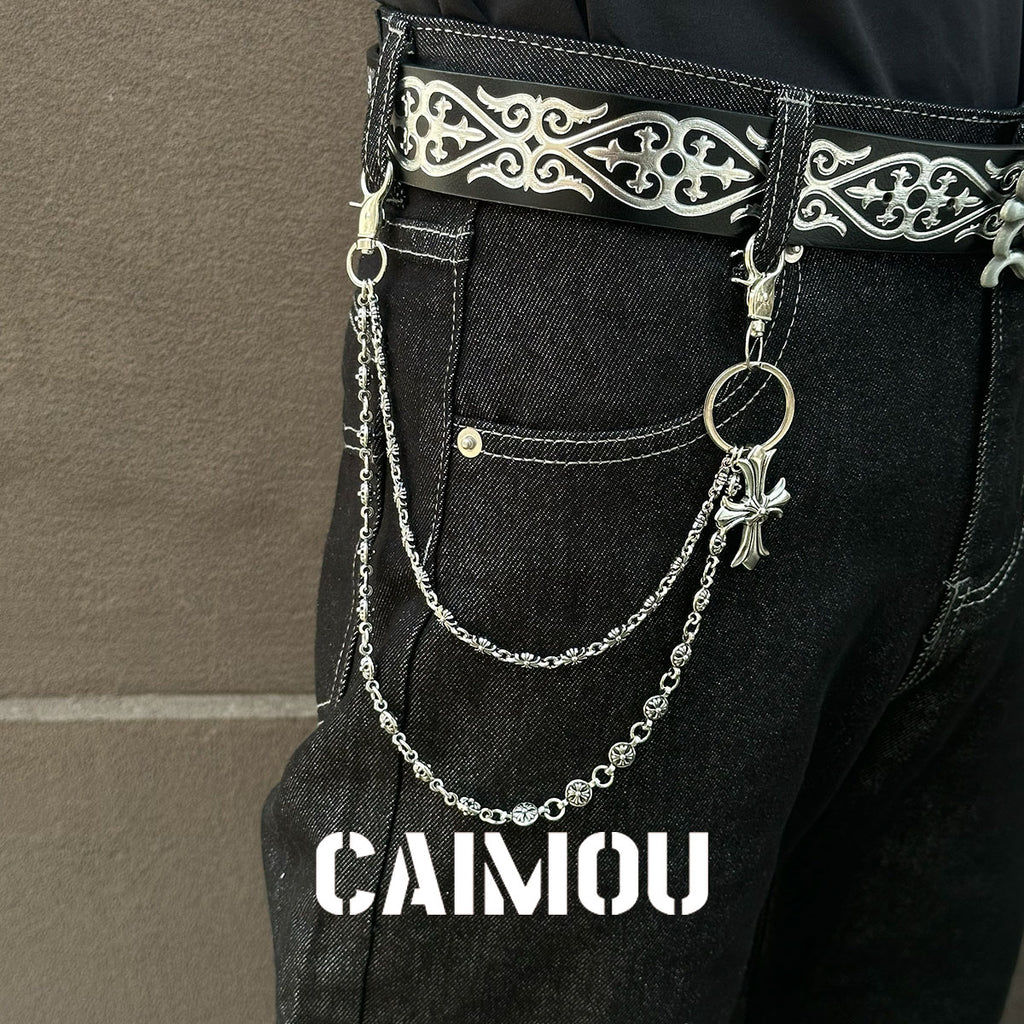 Lace‑Edge Cross Double‑Layer Pant Chain