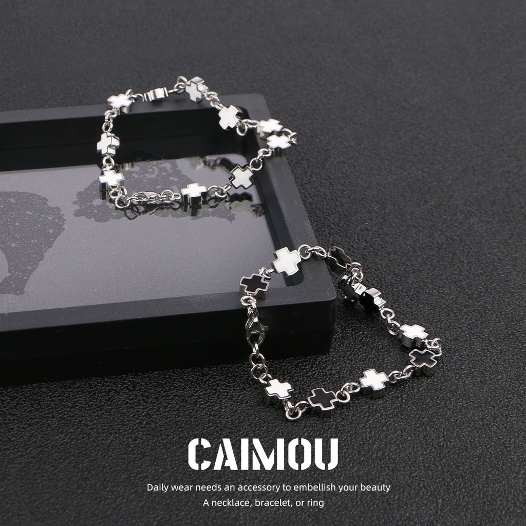 Black and white cross bracelet