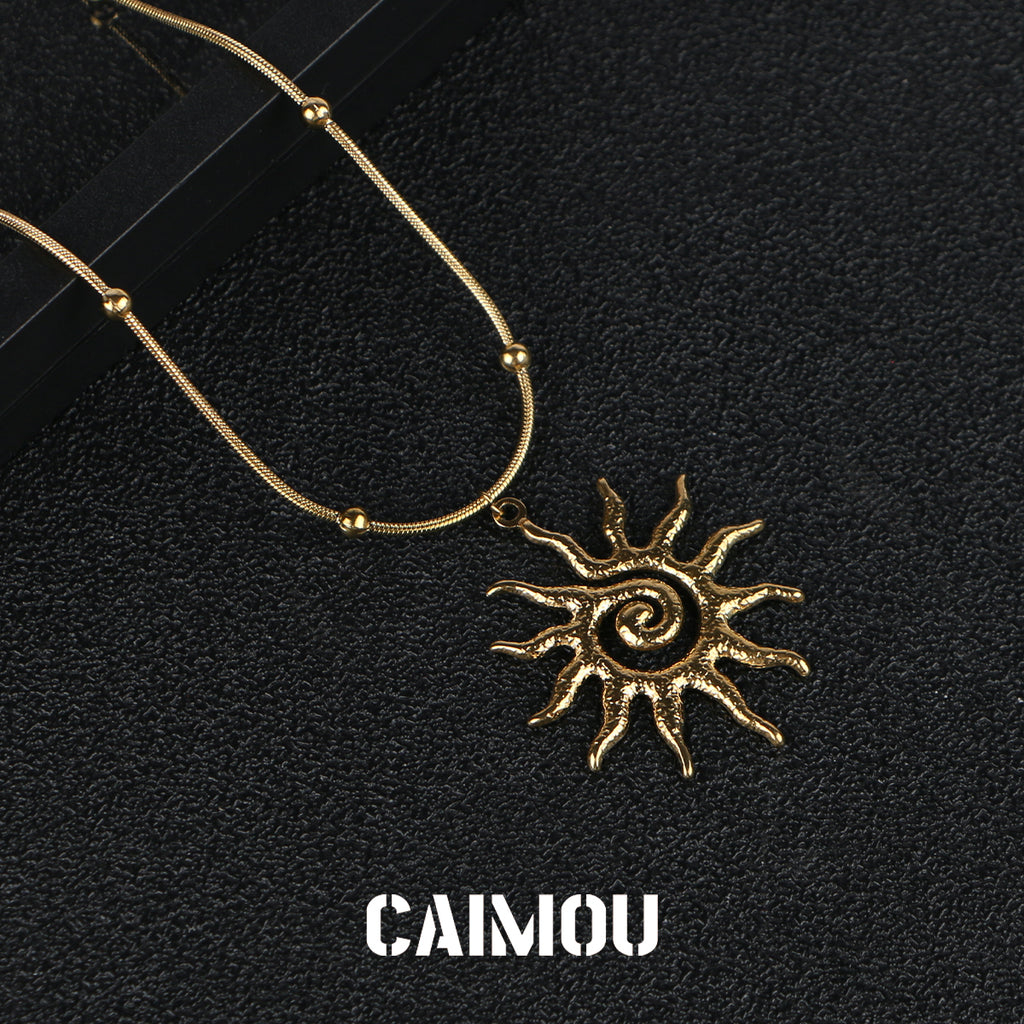 Golden Spiral Sun Pendant Necklace