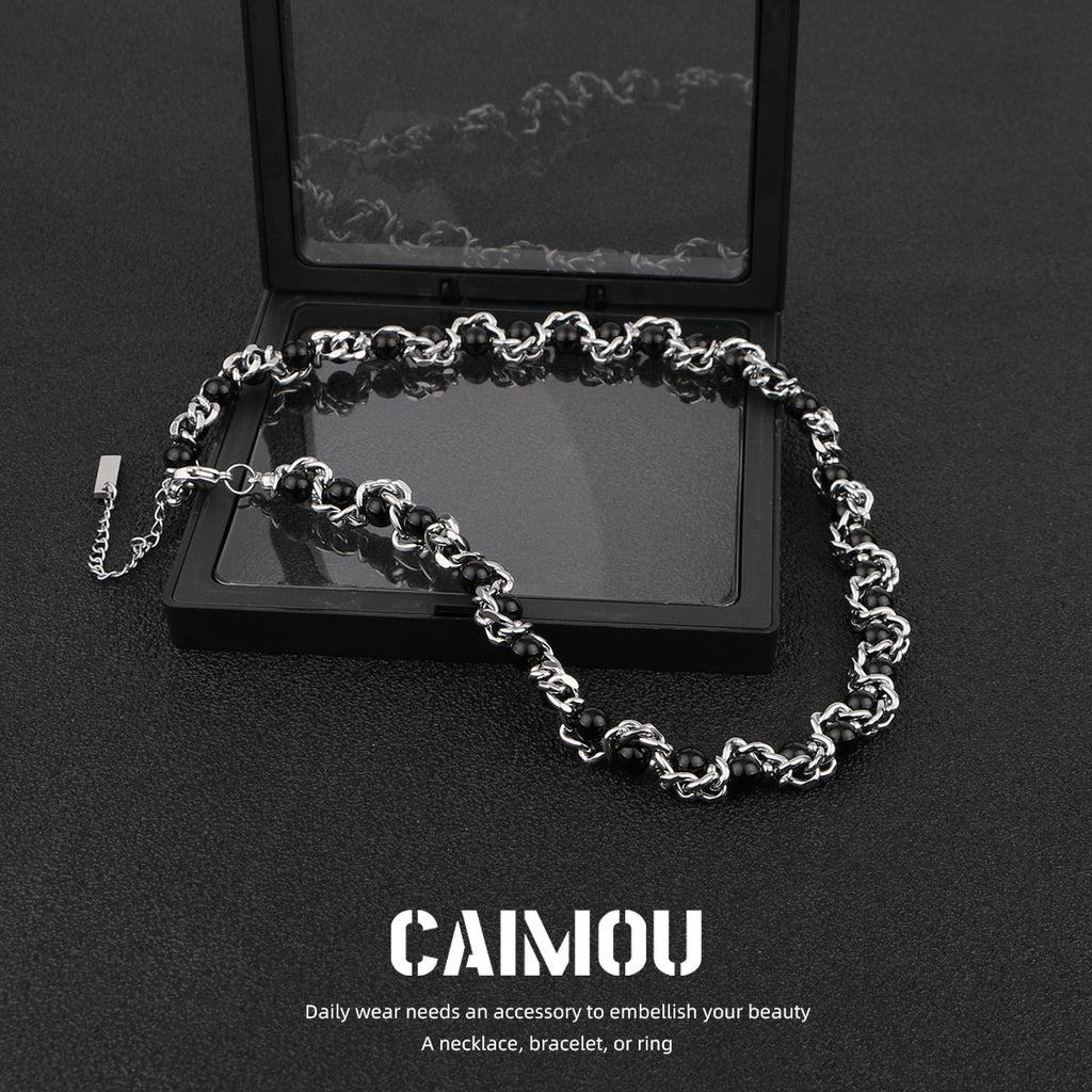 Heavy Woven Black Bead Cuban Necklace