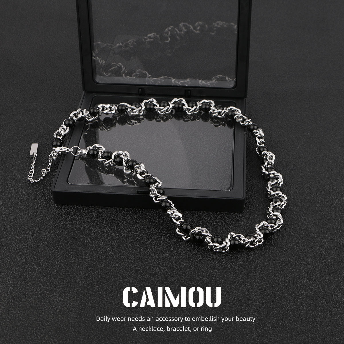 Heavy Woven Black Bead Cuban Necklace