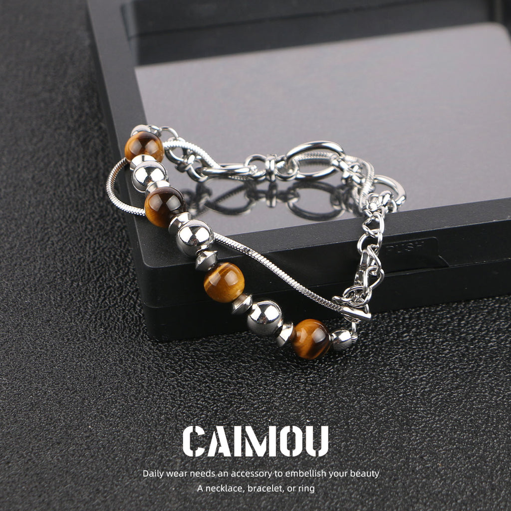 Yellow Tiger Eye Bead Double Layer Bracelet