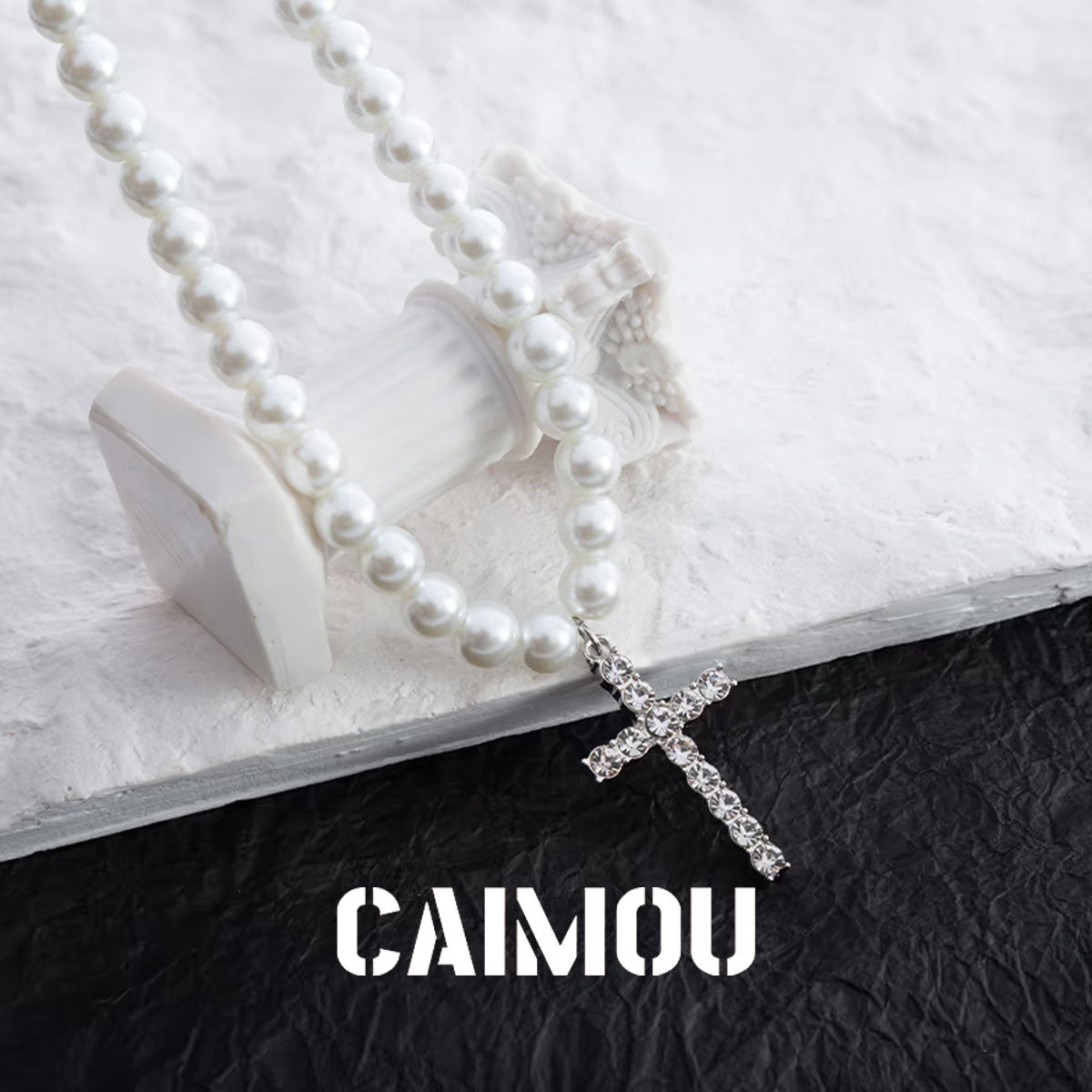 🤍✝️cross pearl necklace