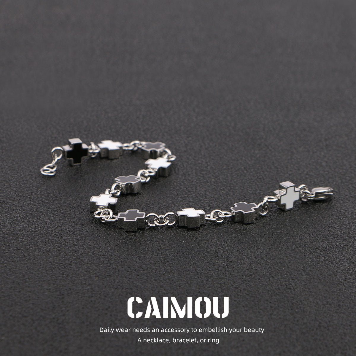 Black and white cross bracelet