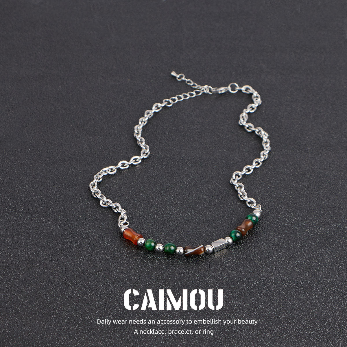 Dark Green Natural Stone Spliced Necklace