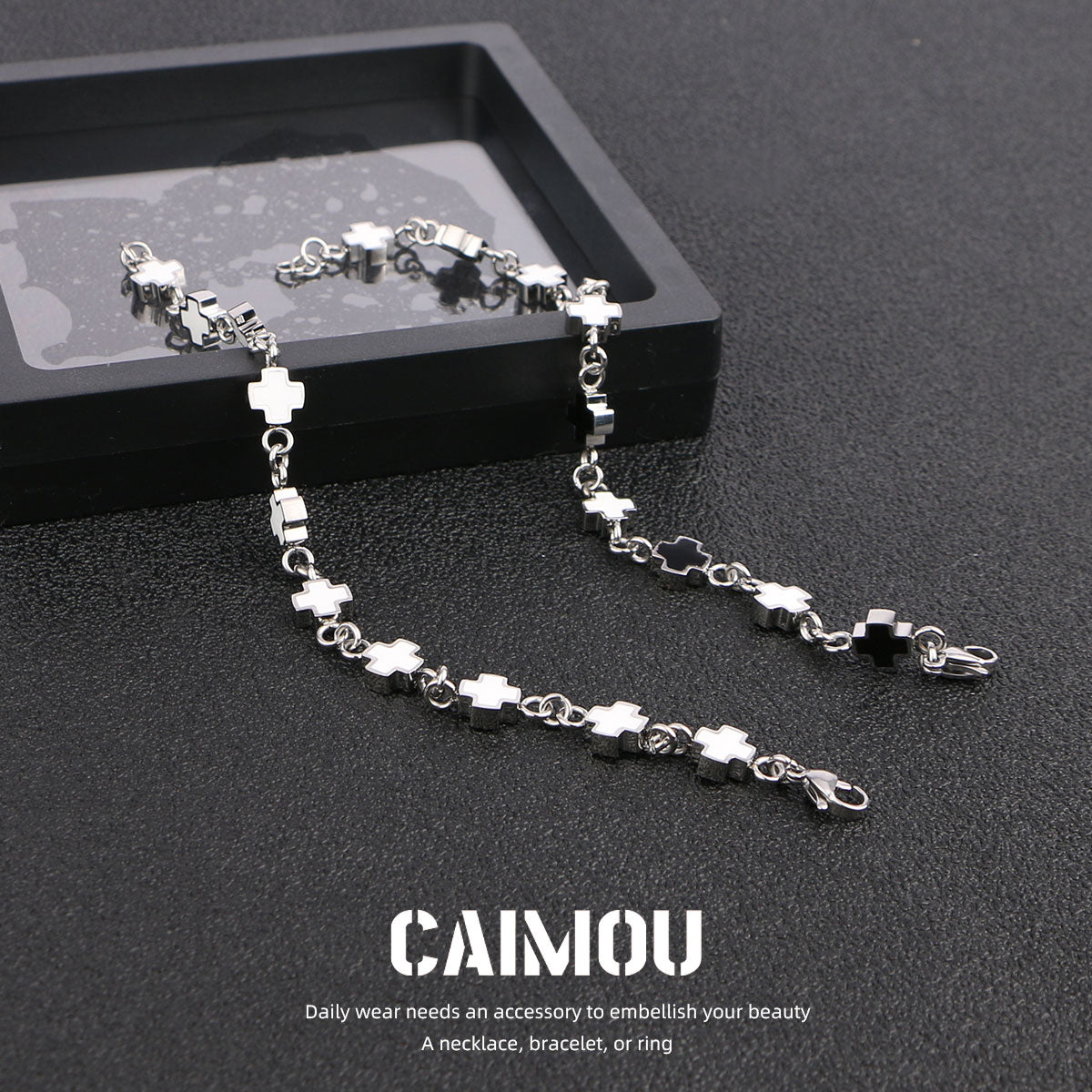 Black and white cross bracelet