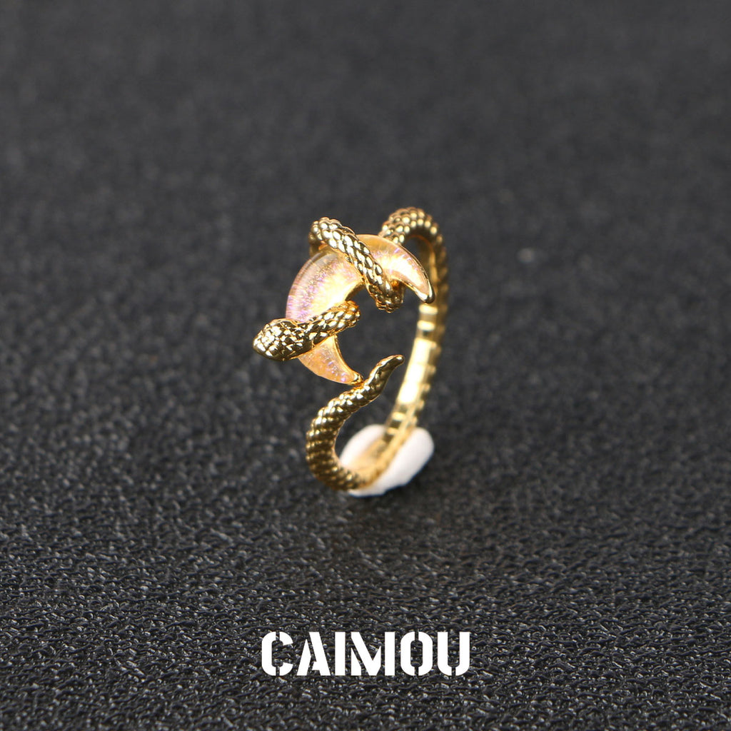 Snake Winding Moon Open Ring