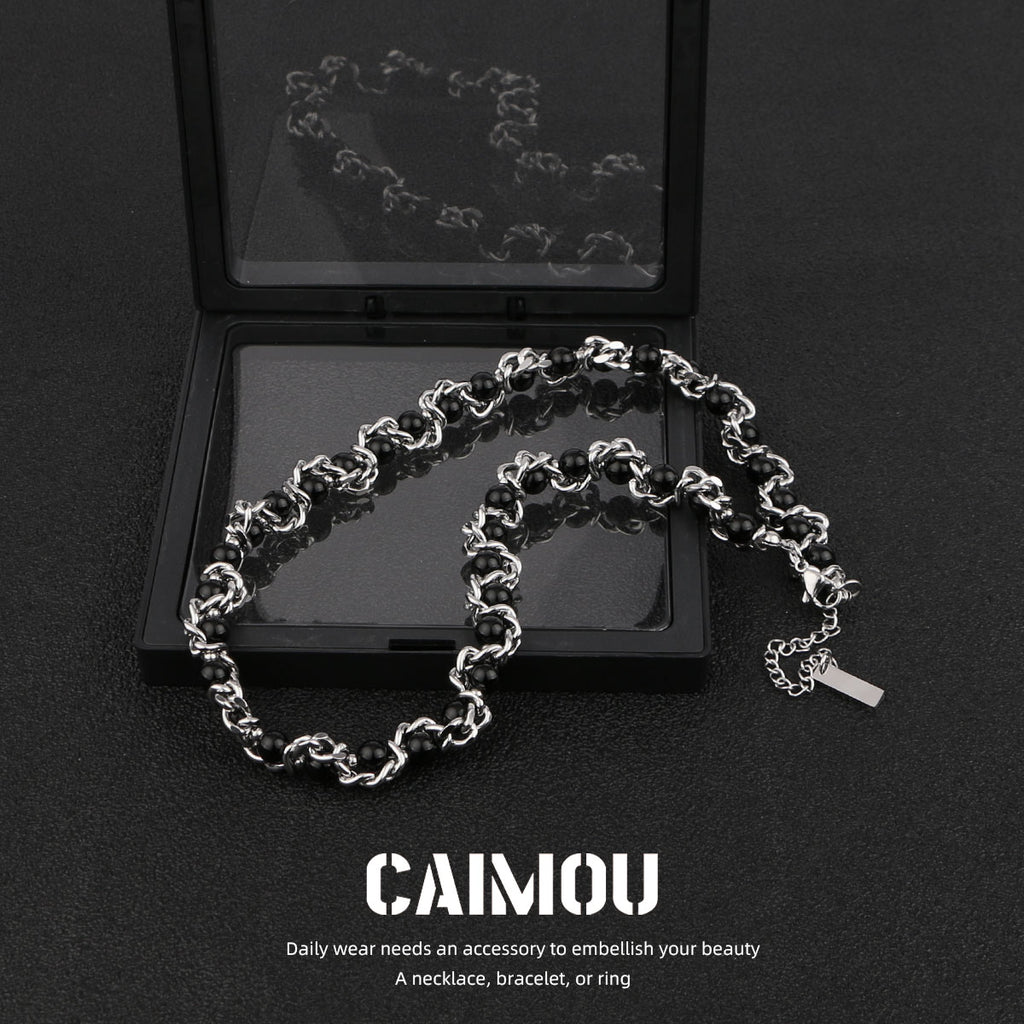 Heavy Woven Black Bead Cuban Necklace