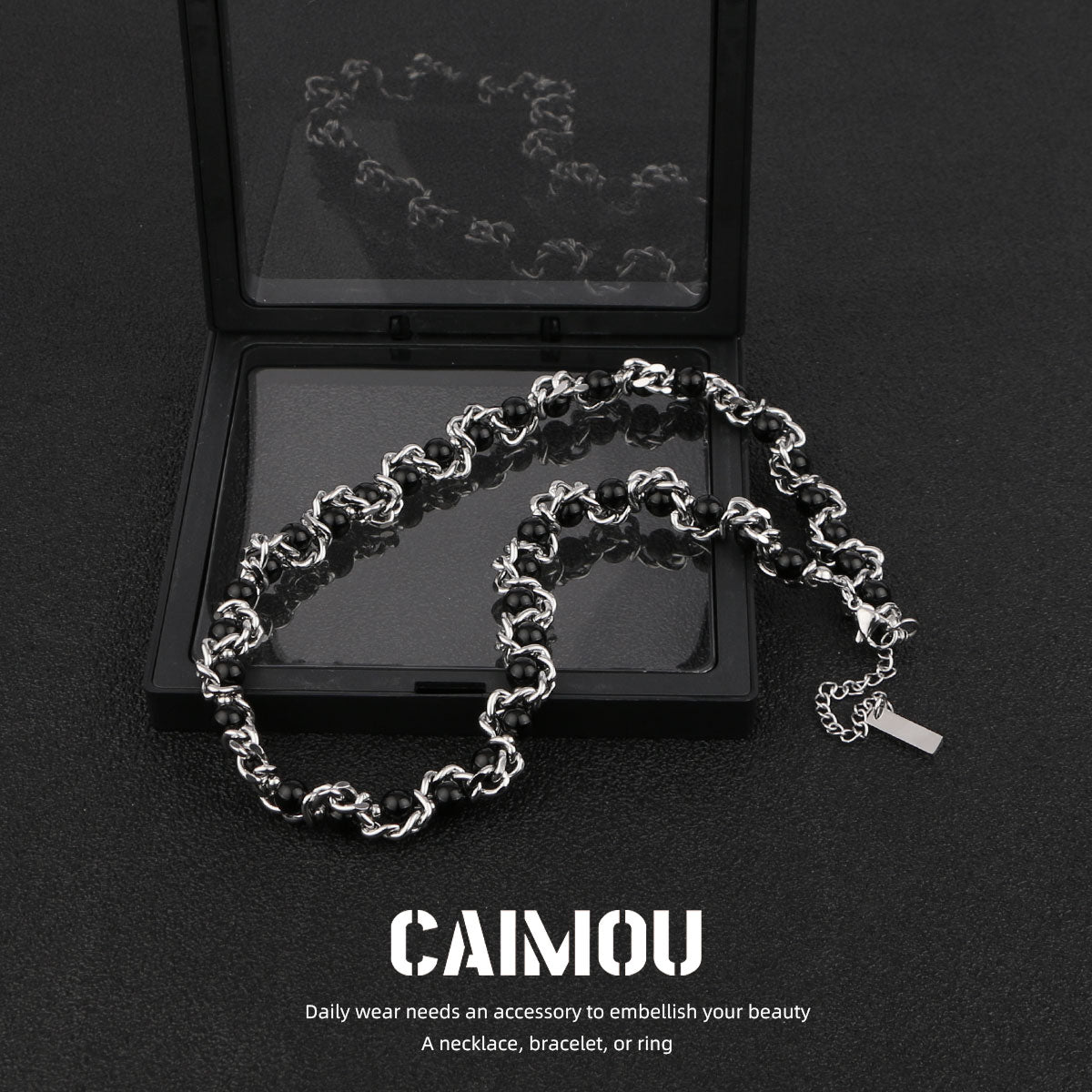 Heavy Woven Black Bead Cuban Necklace
