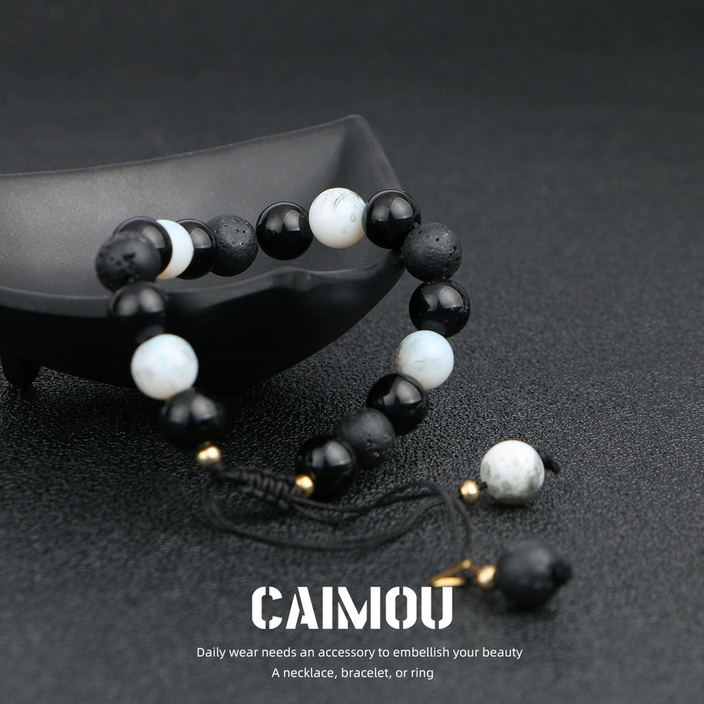 Black & White Volcanic Stone Braided Bracelet
