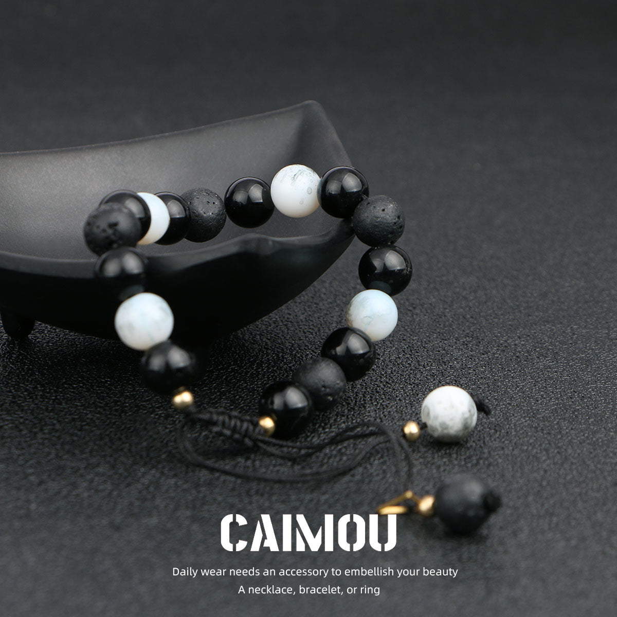 Black & White Volcanic Stone Braided Bracelet