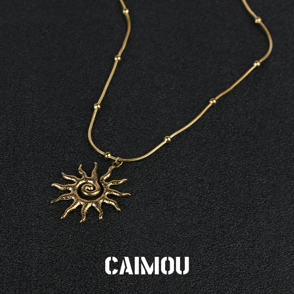 Golden Spiral Sun Pendant Necklace