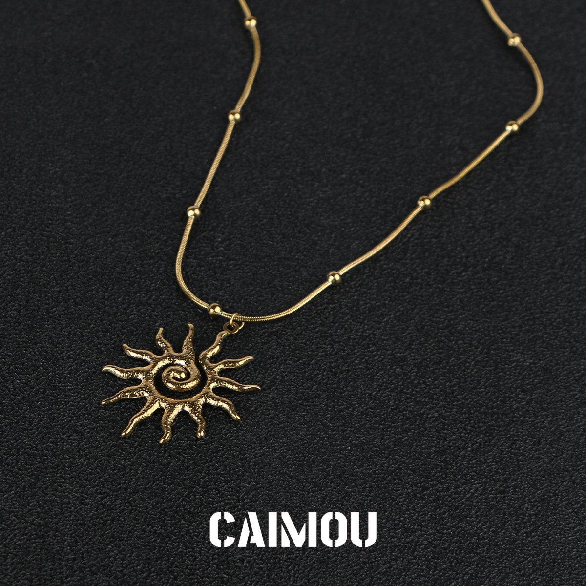 Golden Spiral Sun Pendant Necklace