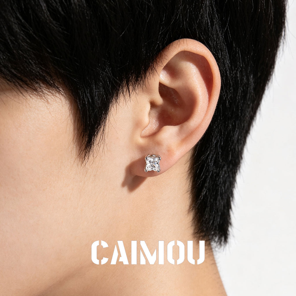 Four-Pointed Star Snowflake Zircon Stud Earrings