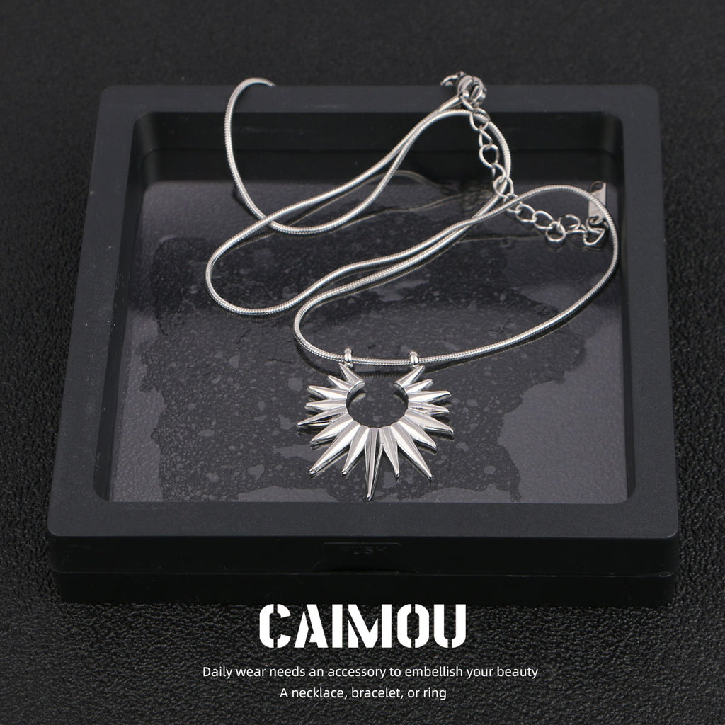 Spike Sun Pendant Snake Chain Necklace