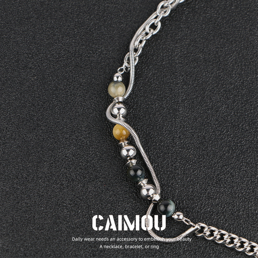 Yellow Tiger Eye Bead Mixed Chain Necklace