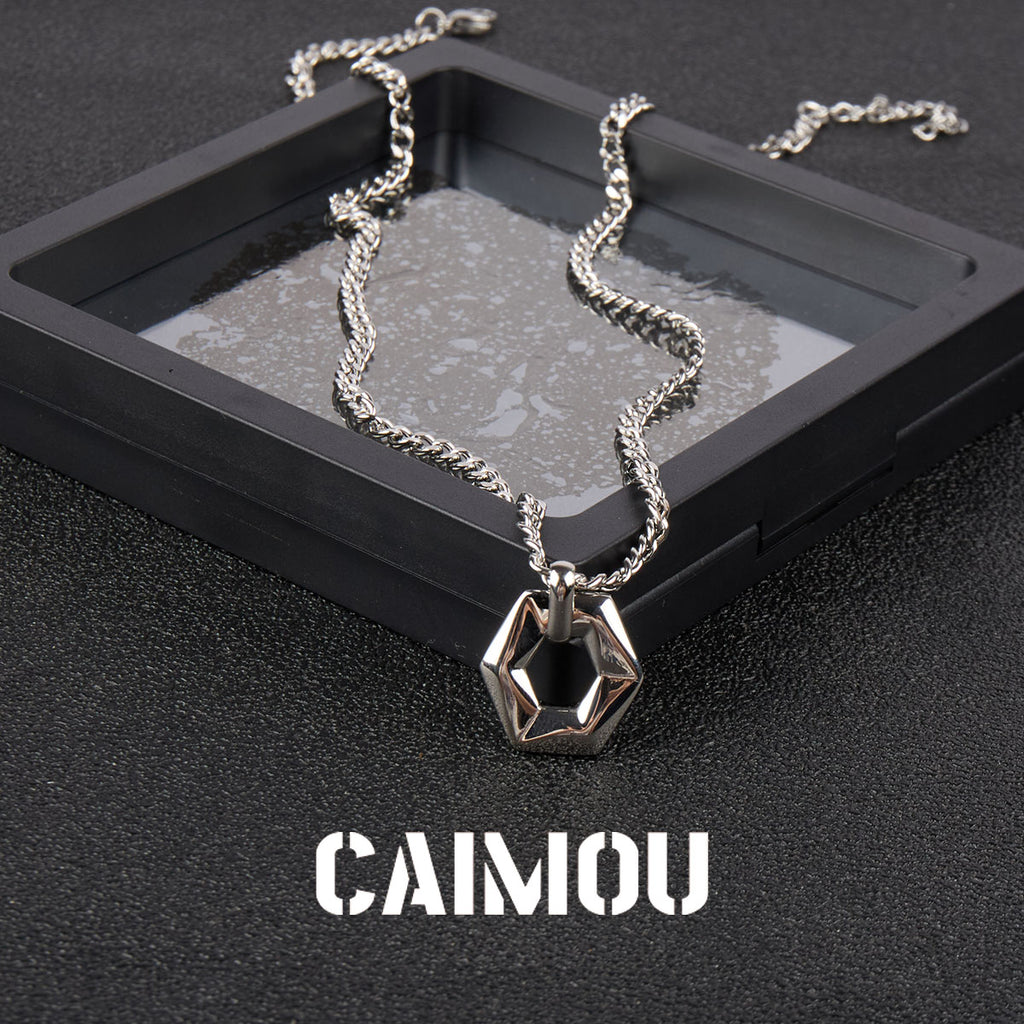 Geometric Hexagon Ring Pendant Necklace