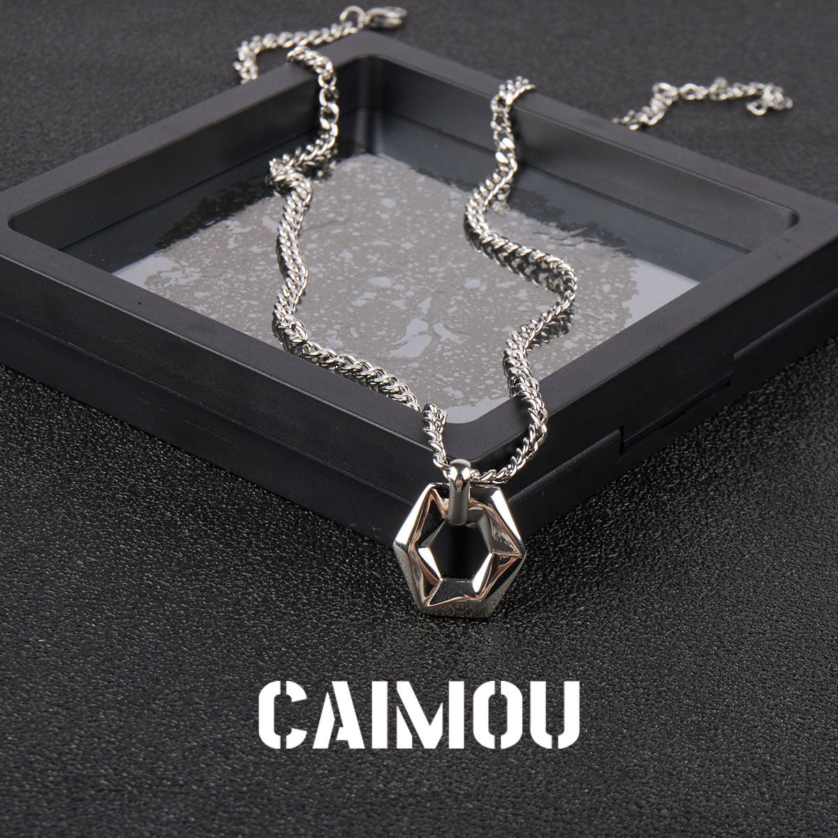 Geometric Hexagon Ring Pendant Necklace