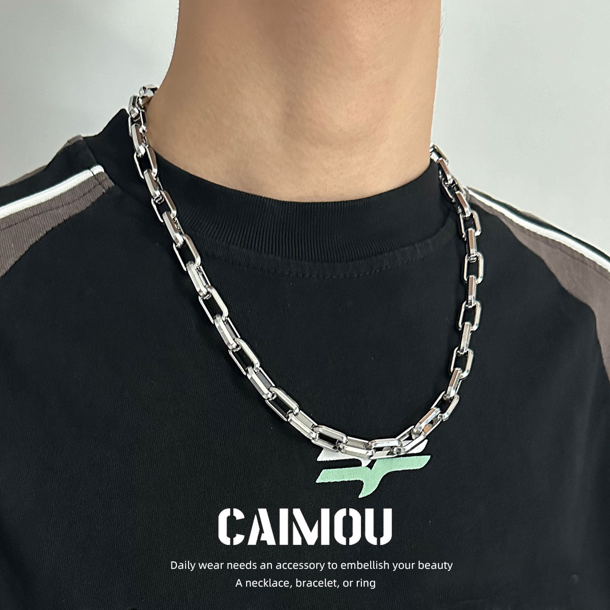 Rectangle Link Thick Chain Necklace