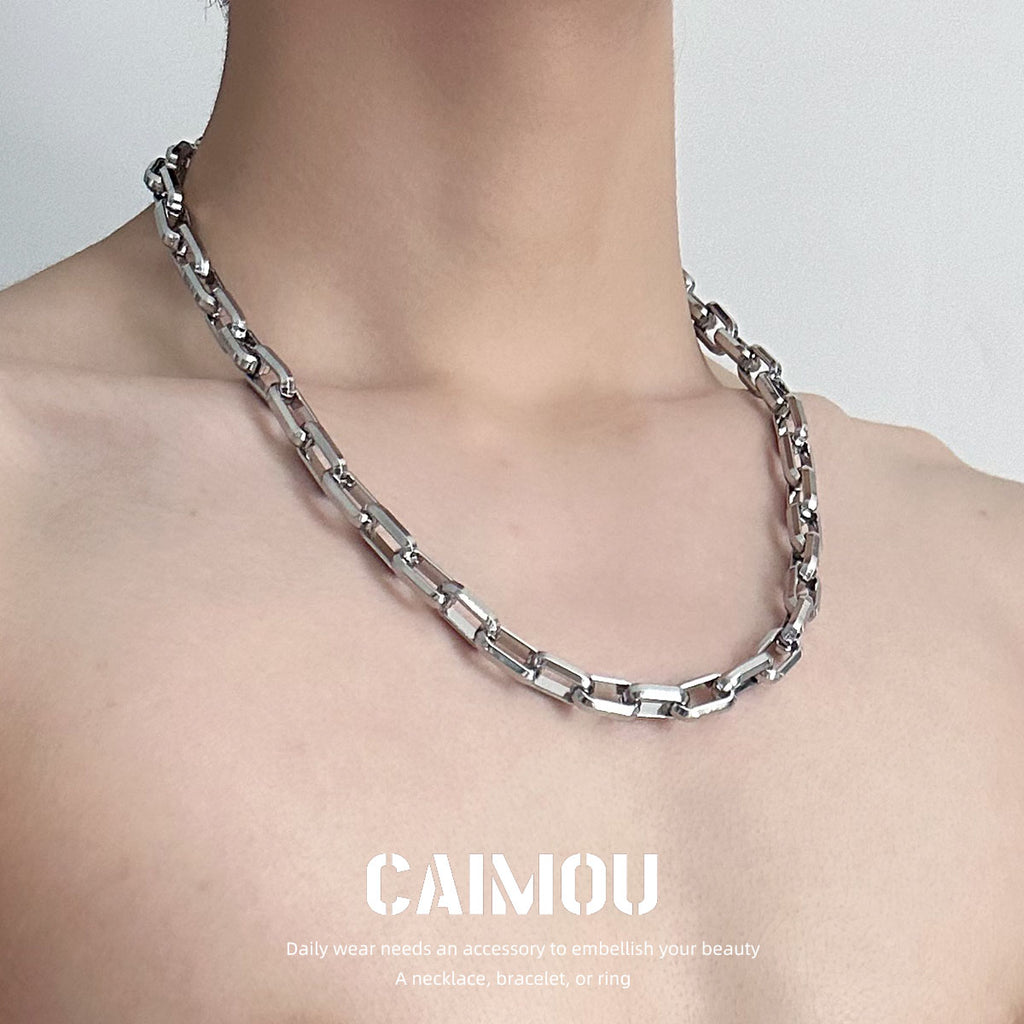 Rectangle Link Thick Chain Necklace