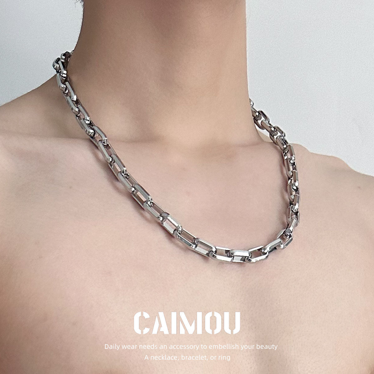 Rectangle Link Thick Chain Necklace