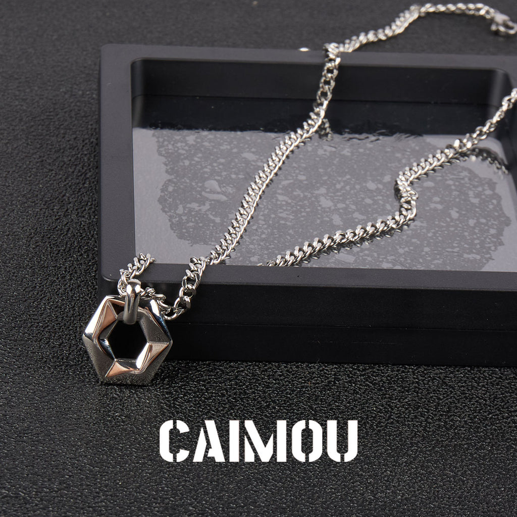 Geometric Hexagon Ring Pendant Necklace