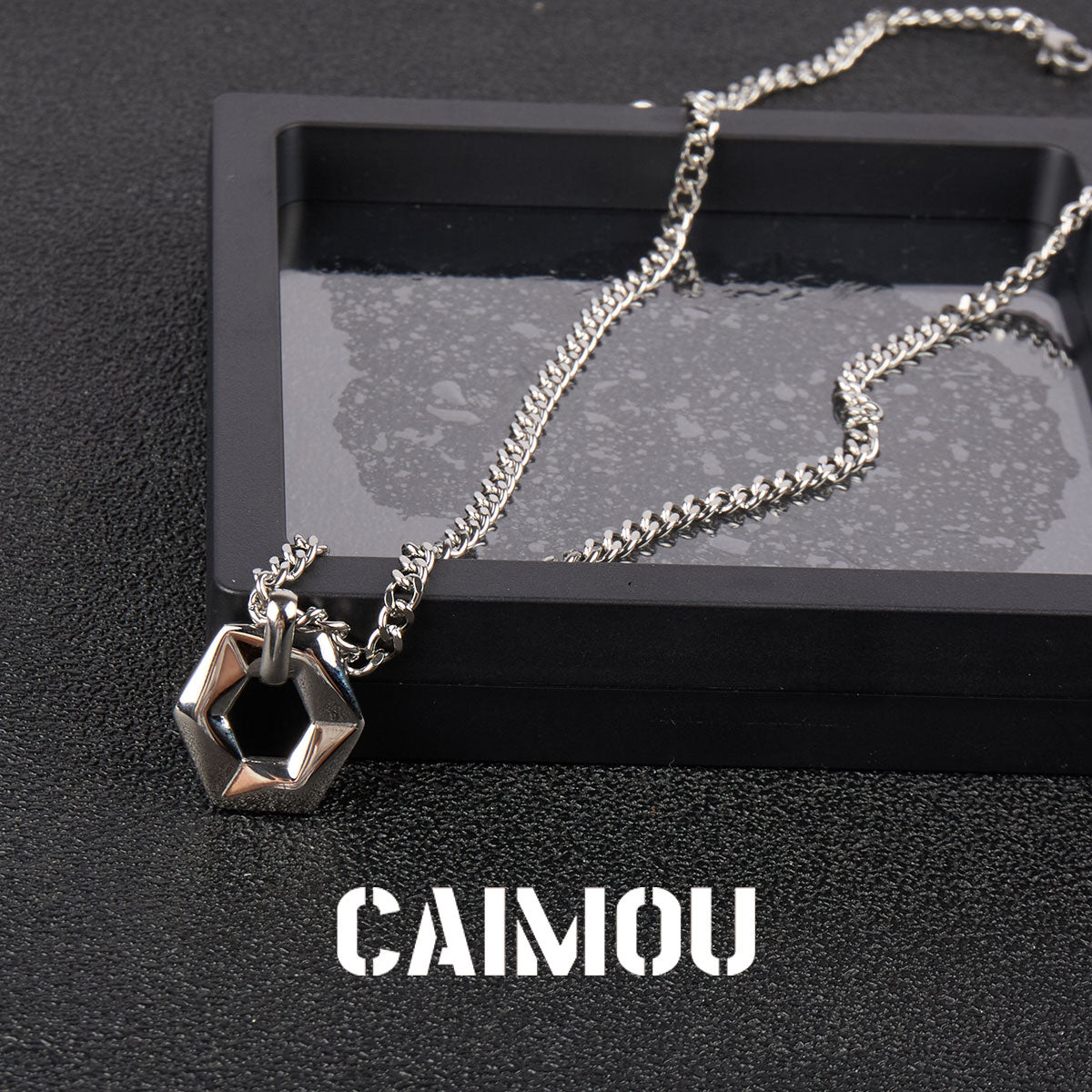 Geometric Hexagon Ring Pendant Necklace