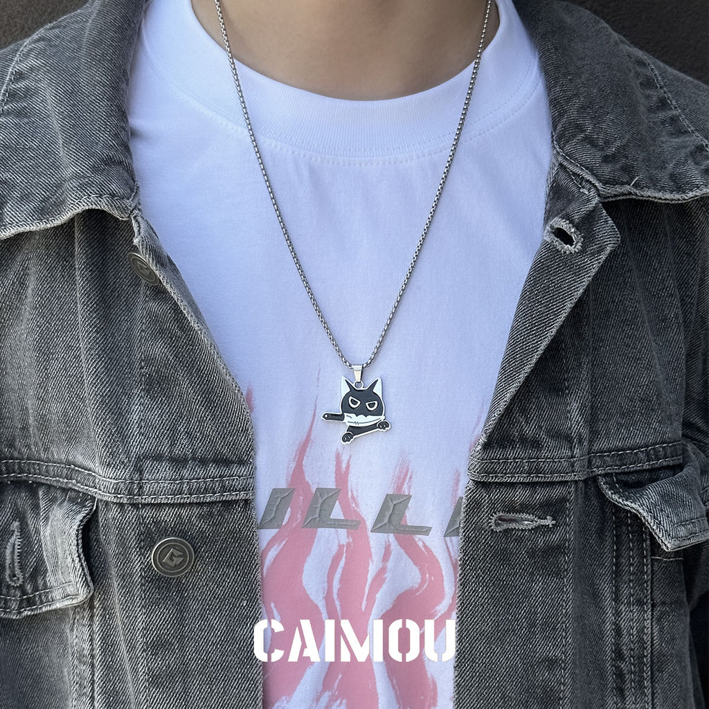 Knife Holding Cat Pendant Necklace (Firm Version)