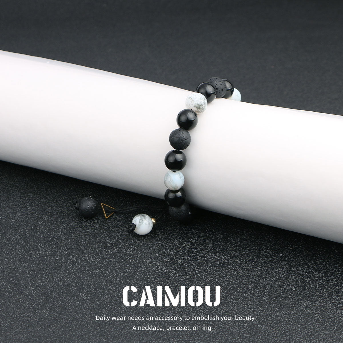 Black & White Volcanic Stone Braided Bracelet
