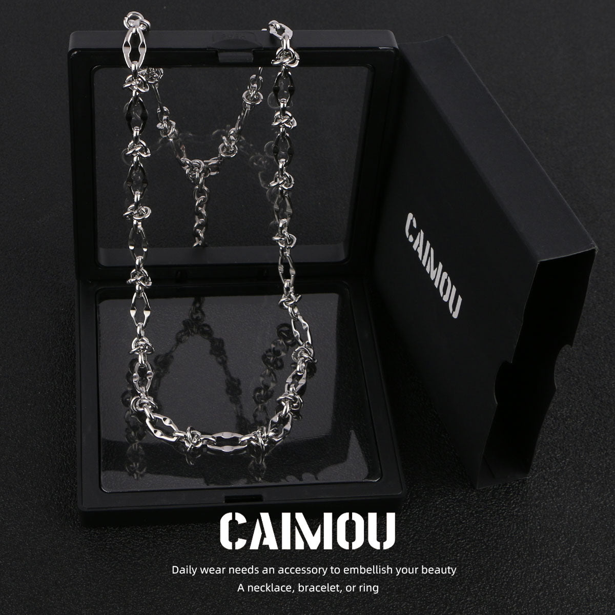 Lip Link Cuban Chain Necklace & Bracelet (Silver)