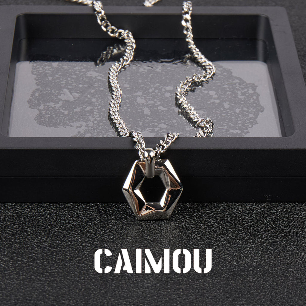 Geometric Hexagon Ring Pendant Necklace