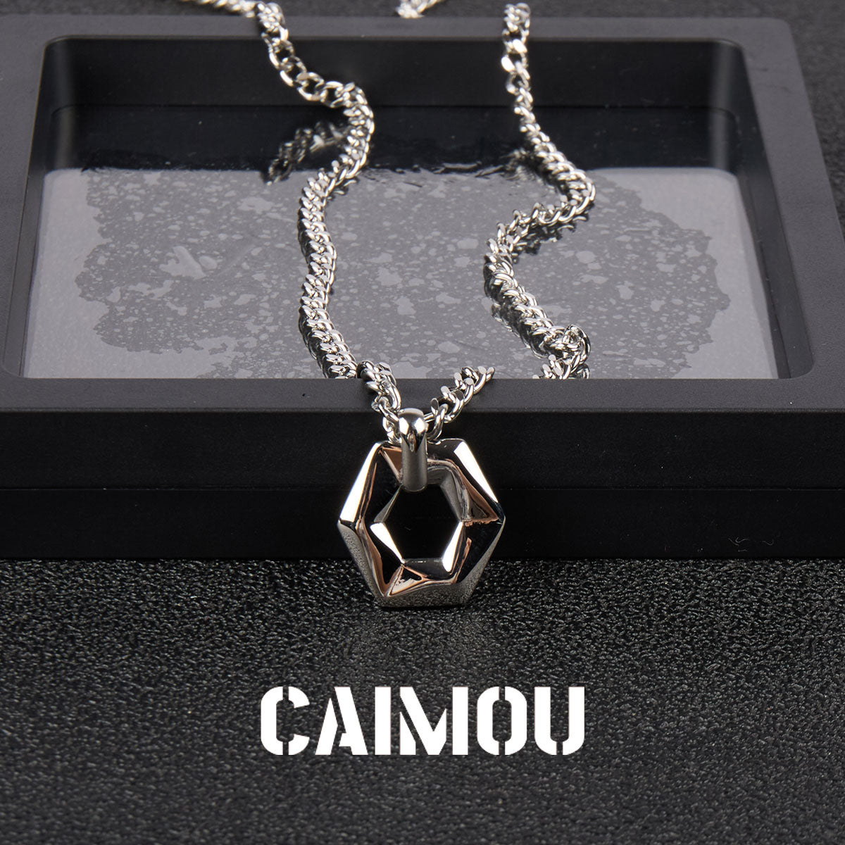 Geometric Hexagon Ring Pendant Necklace