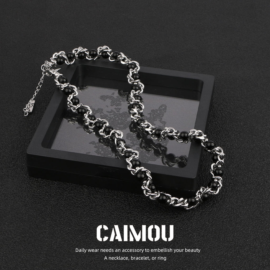 Heavy Woven Black Bead Cuban Necklace