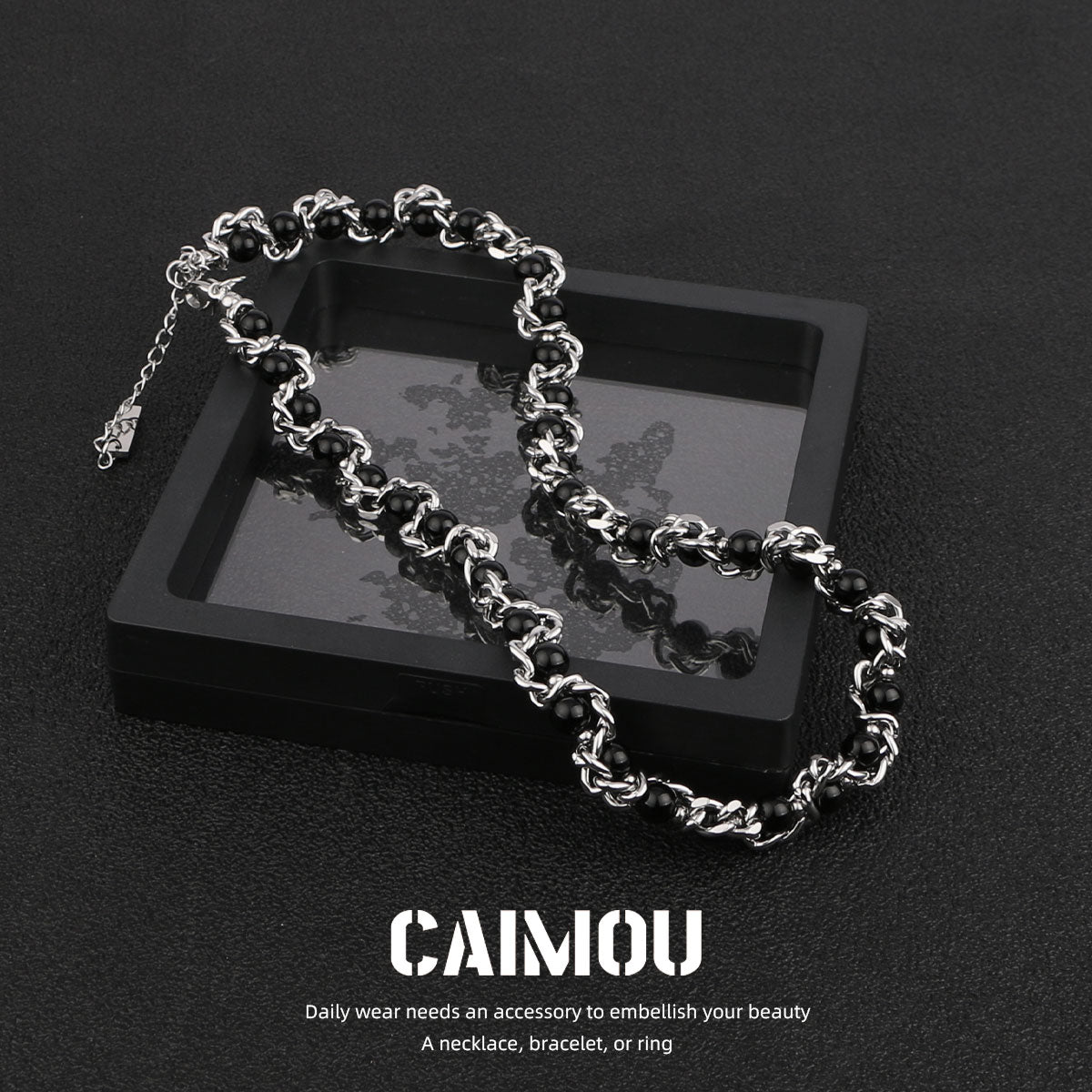 Heavy Woven Black Bead Cuban Necklace