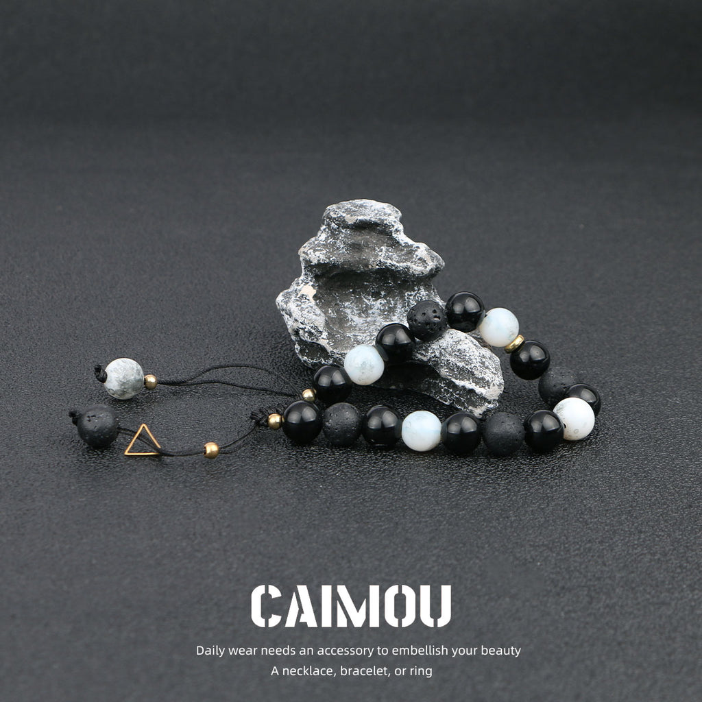 Black & White Volcanic Stone Braided Bracelet