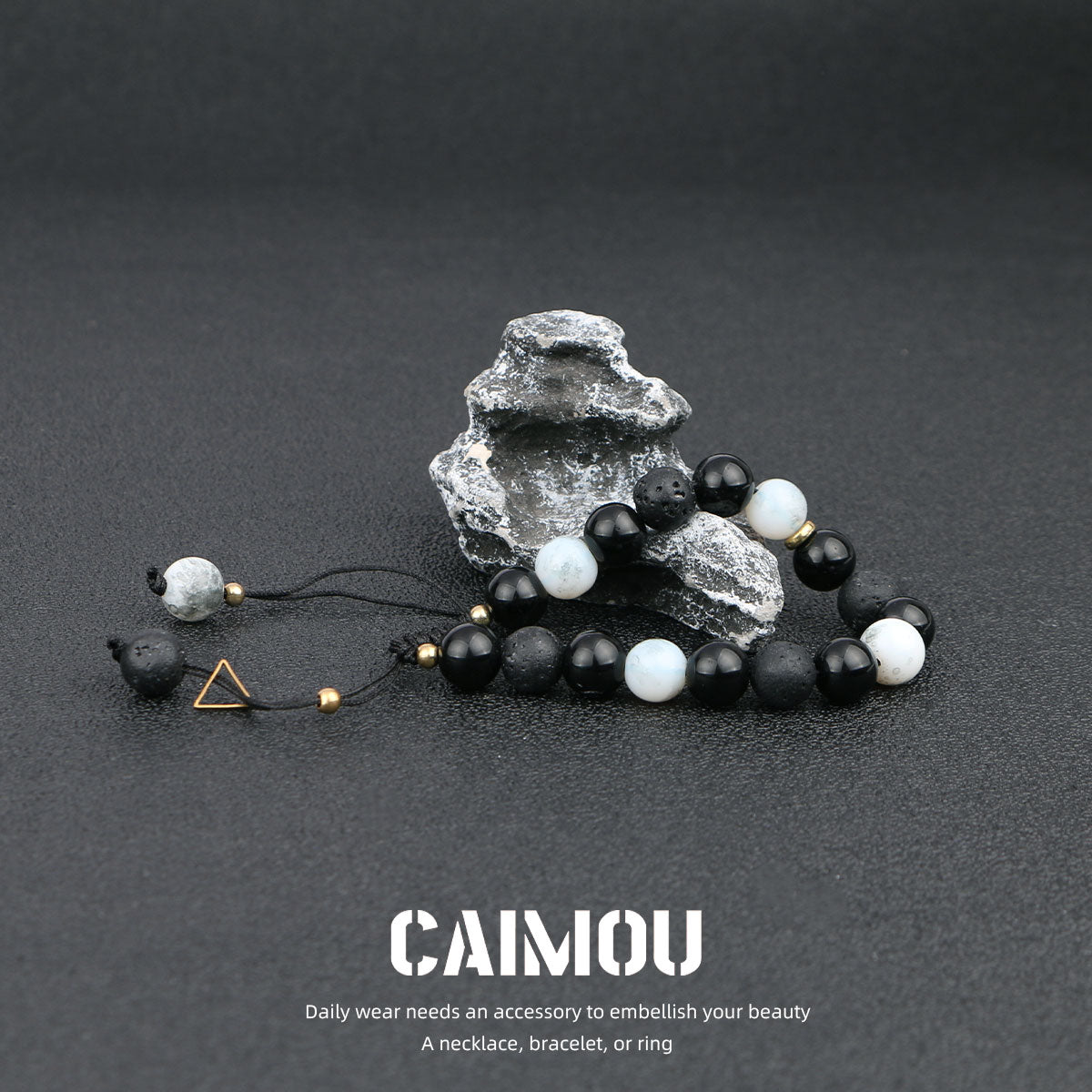Black & White Volcanic Stone Braided Bracelet