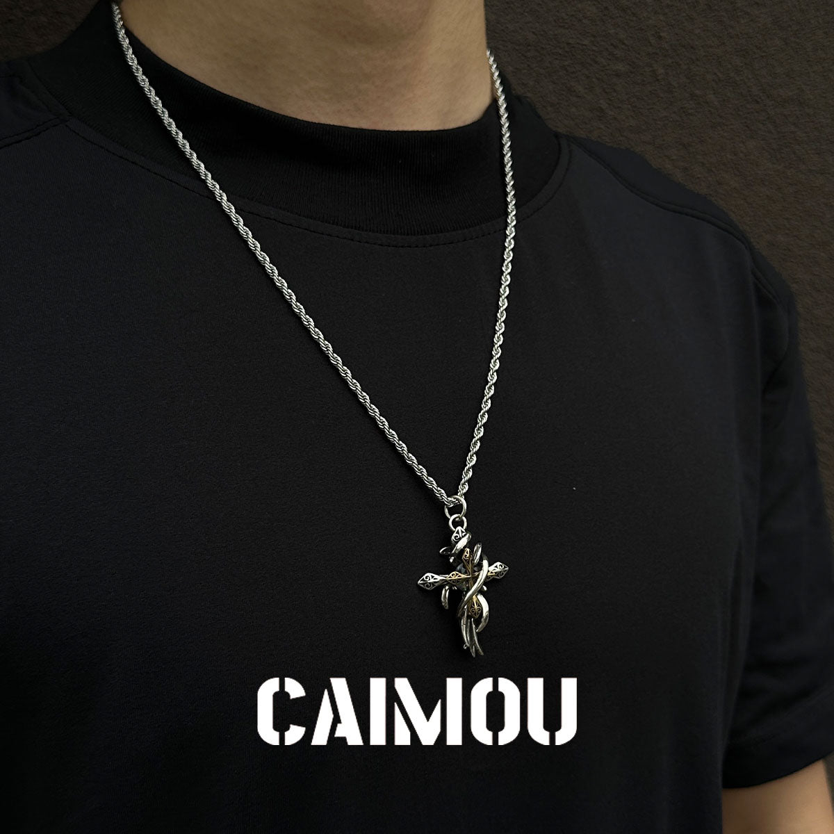 Thorn Wrapped Cross Pendant Necklace