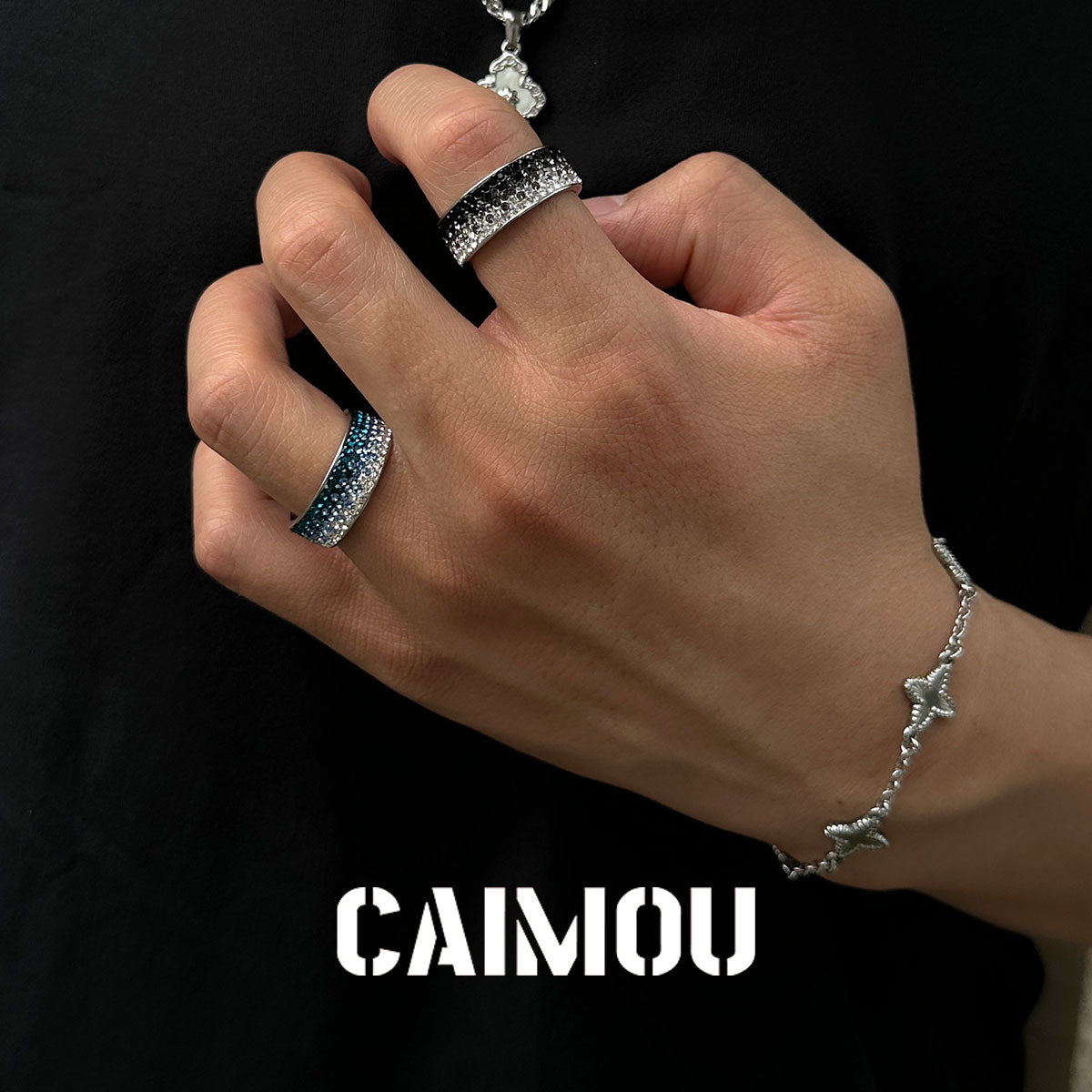 Gradient Crystal Wide Band Ring