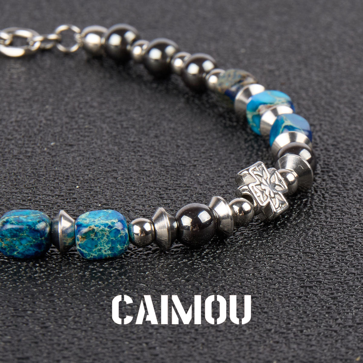 Cross Blue Square Stone Beaded Bracelet