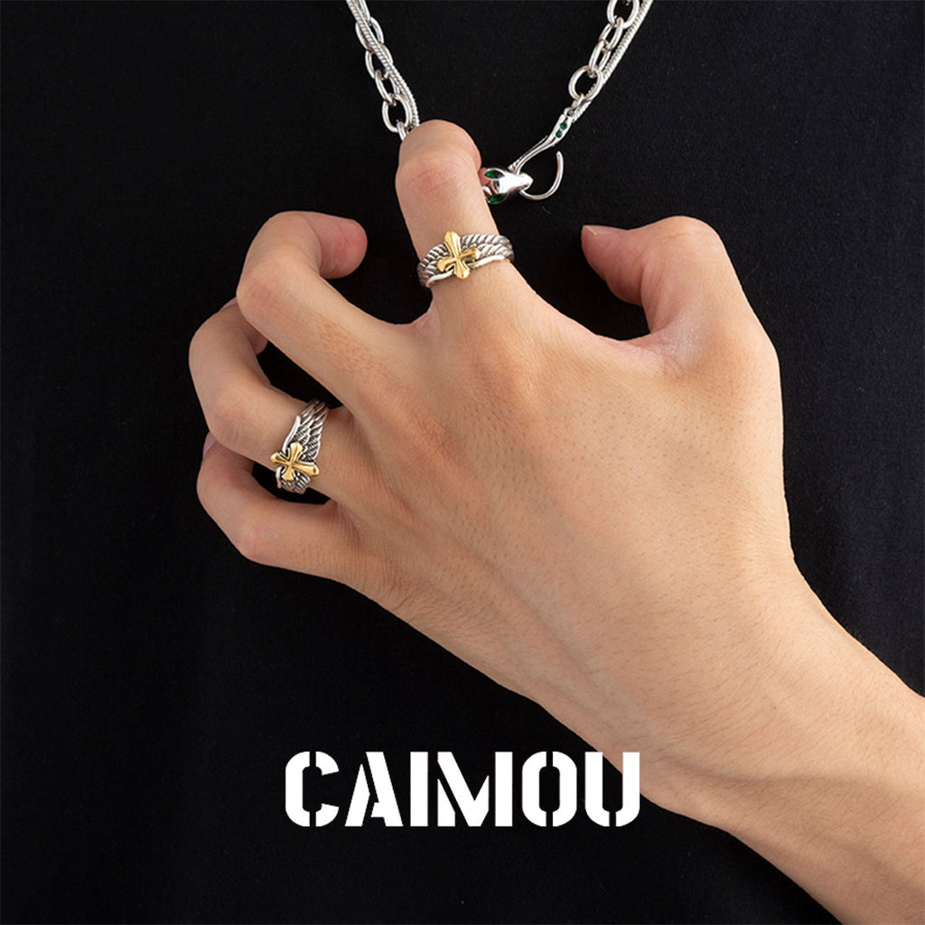 Cross feather open ring