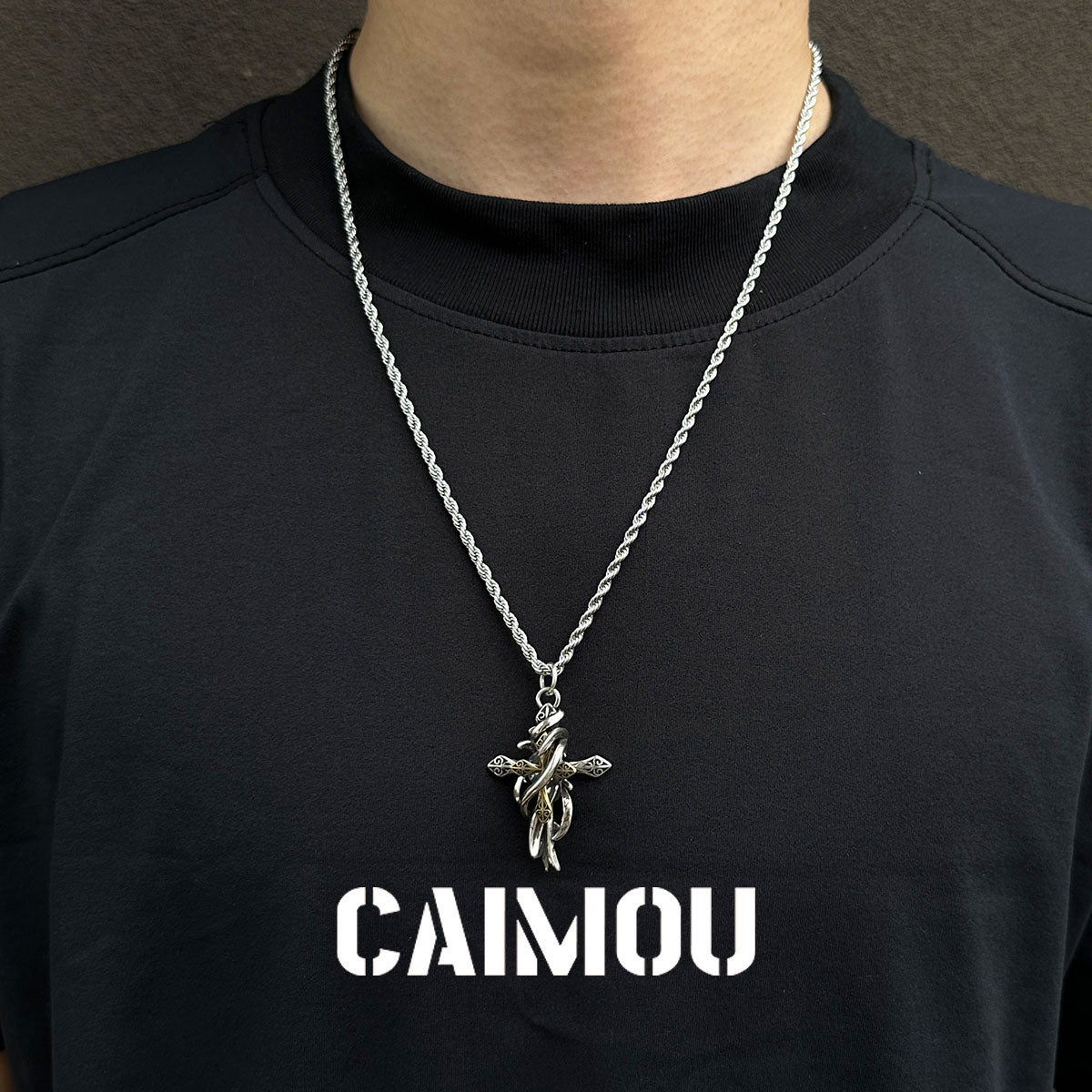 Thorn Wrapped Cross Pendant Necklace