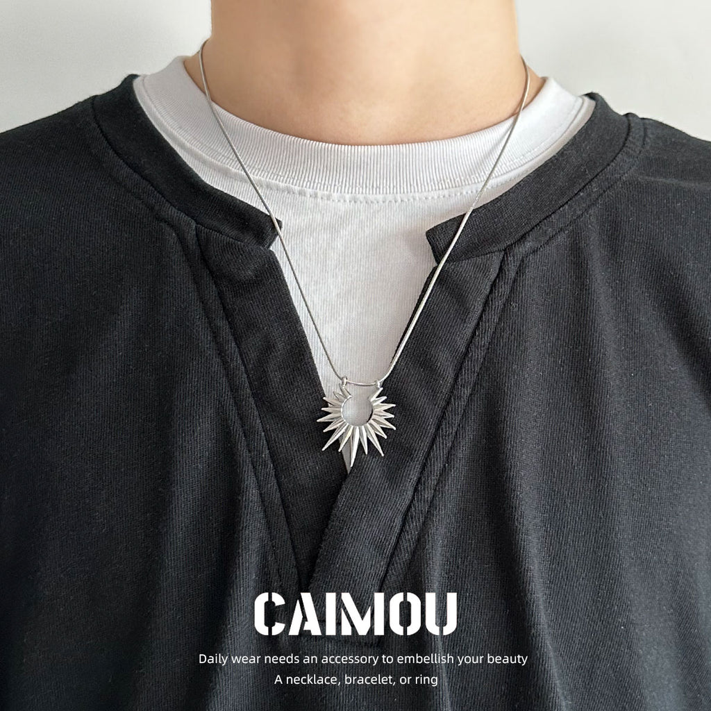 Spike Sun Pendant Snake Chain Necklace