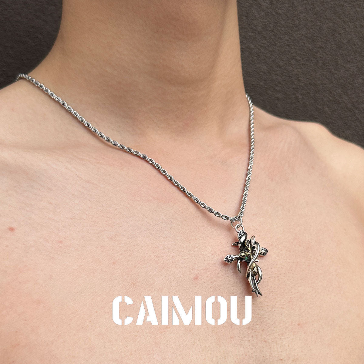 Thorn Wrapped Cross Pendant Necklace