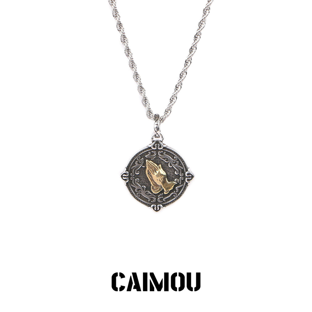 Praying Hands Coin Pendant Necklace