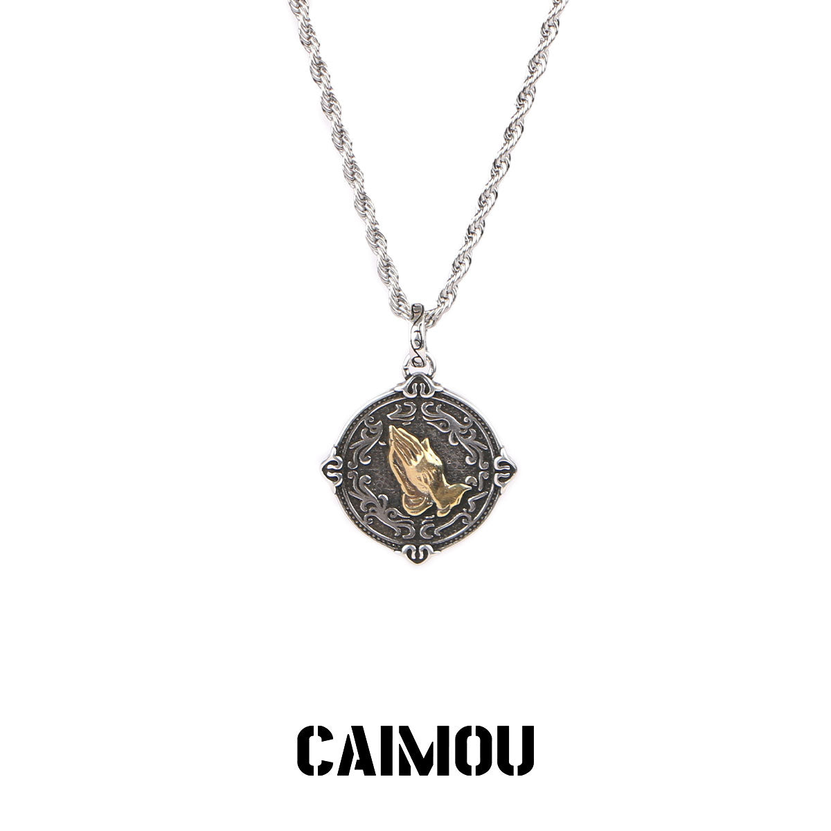Praying Hands Coin Pendant Necklace