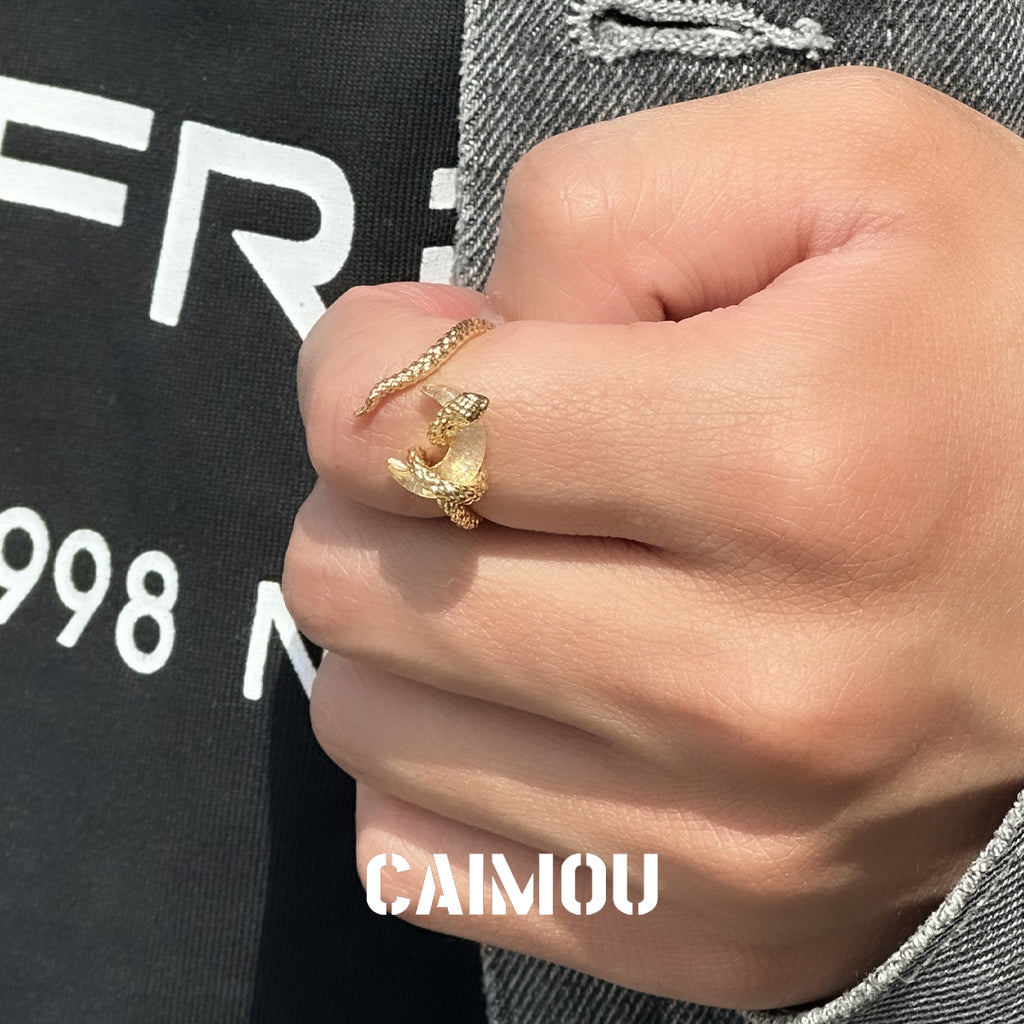 Snake Winding Moon Open Ring