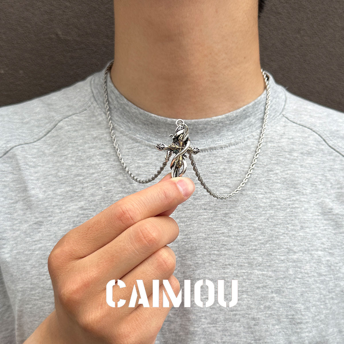 Thorn Wrapped Cross Pendant Necklace