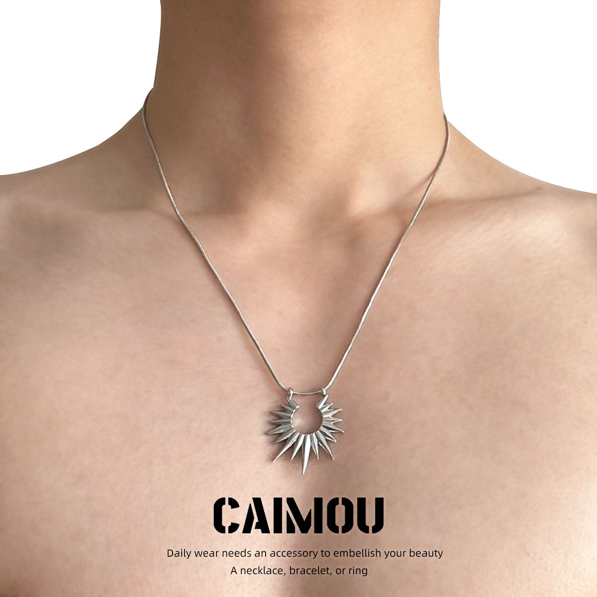 Spike Sun Pendant Snake Chain Necklace
